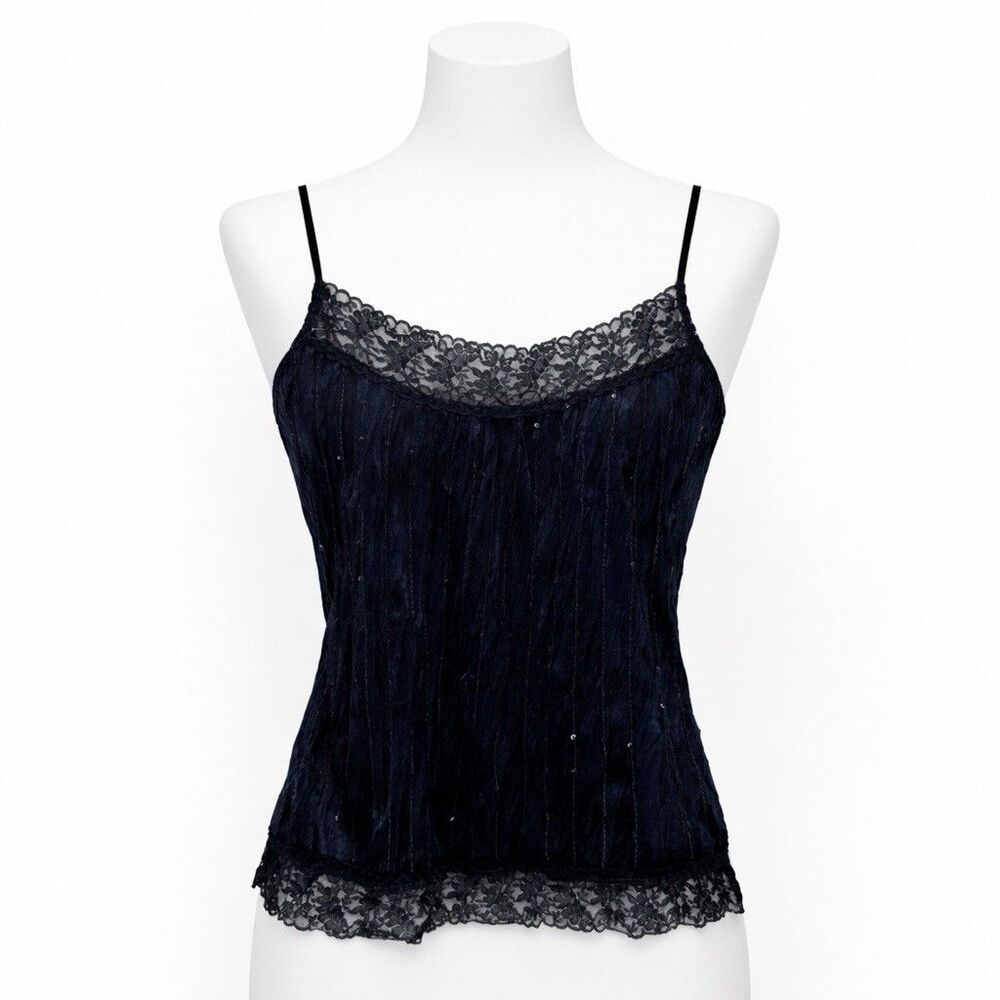 Lily White Blue Velour Tank Top Sequin Lace Y2k Size Large
